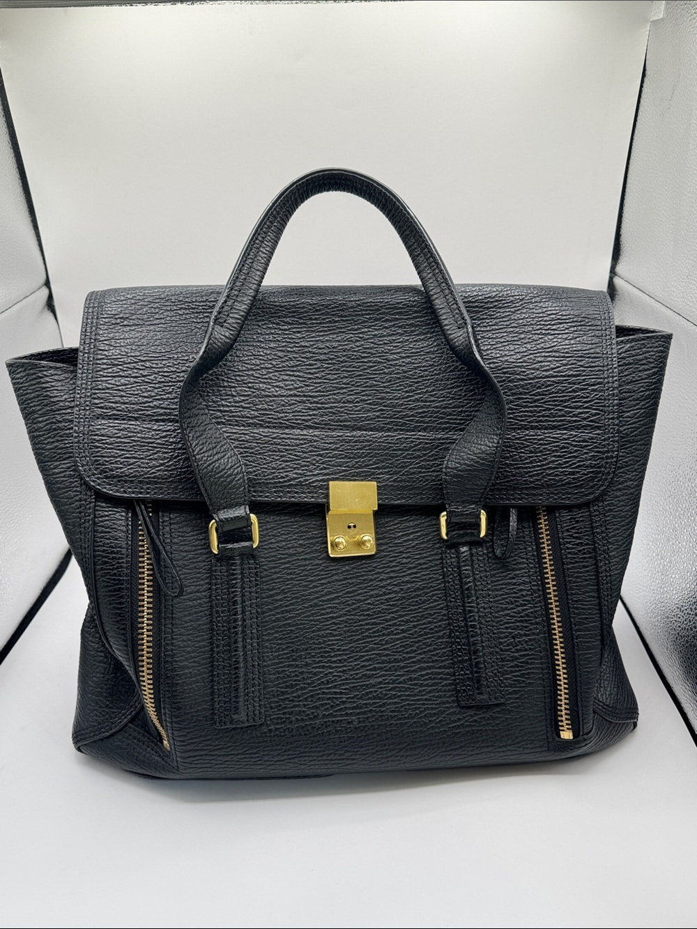 3.1 Phillip Lim Pashli Satchel Black Leather Top-Handle Tote with Gold Hardware